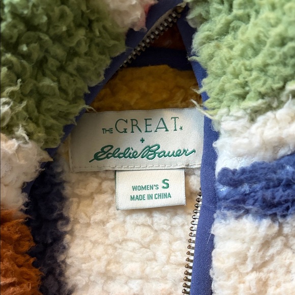 The Great + Eddie Bauer Colorful Checkered Sherpa Pullover - Picture 2 of 7